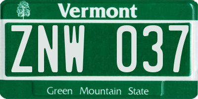 VT license plate ZNW037