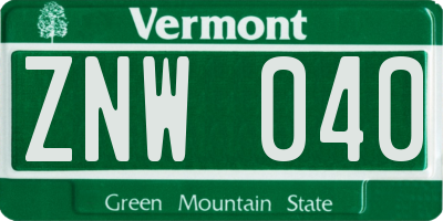 VT license plate ZNW040