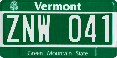 VT license plate ZNW041