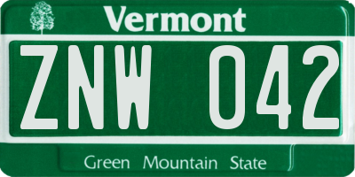 VT license plate ZNW042