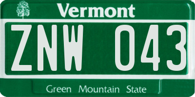 VT license plate ZNW043