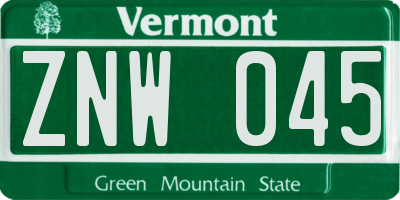 VT license plate ZNW045