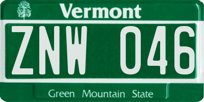 VT license plate ZNW046