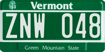 VT license plate ZNW048