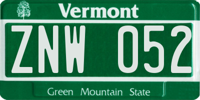 VT license plate ZNW052