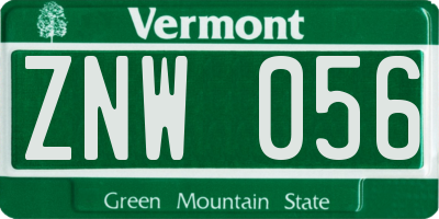VT license plate ZNW056