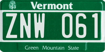 VT license plate ZNW061