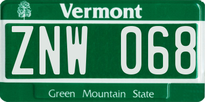 VT license plate ZNW068