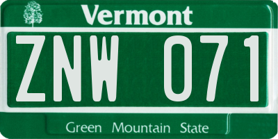 VT license plate ZNW071