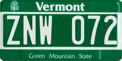 VT license plate ZNW072