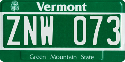VT license plate ZNW073