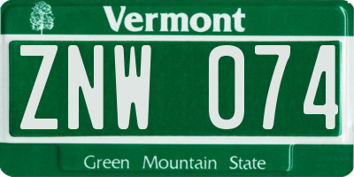 VT license plate ZNW074