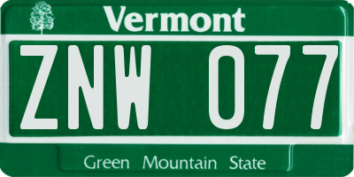 VT license plate ZNW077