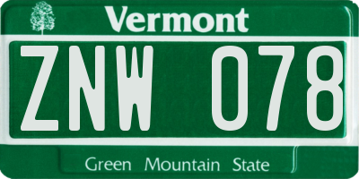 VT license plate ZNW078