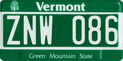 VT license plate ZNW086