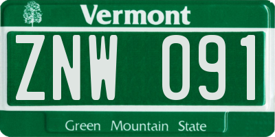 VT license plate ZNW091