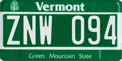 VT license plate ZNW094