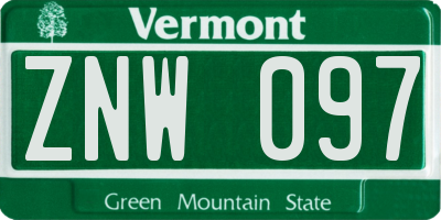 VT license plate ZNW097