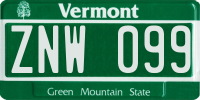 VT license plate ZNW099