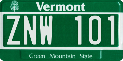 VT license plate ZNW101