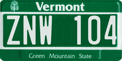VT license plate ZNW104