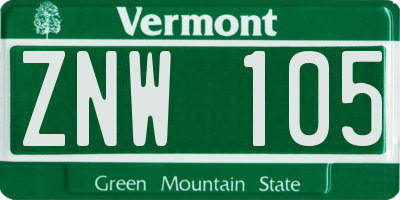 VT license plate ZNW105