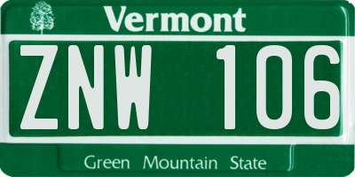 VT license plate ZNW106