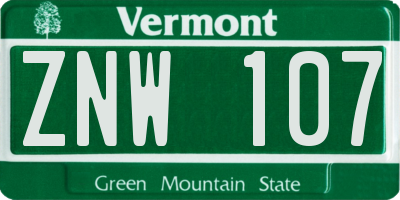 VT license plate ZNW107