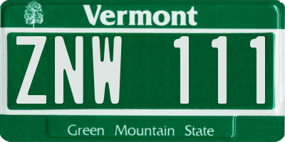 VT license plate ZNW111