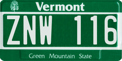 VT license plate ZNW116