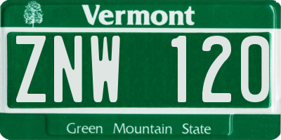 VT license plate ZNW120