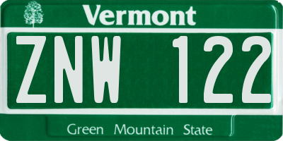 VT license plate ZNW122