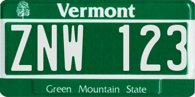 VT license plate ZNW123