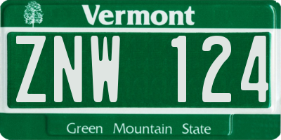 VT license plate ZNW124
