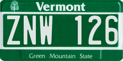 VT license plate ZNW126