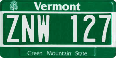 VT license plate ZNW127