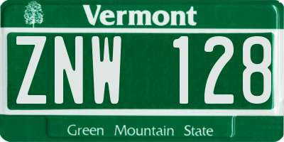 VT license plate ZNW128