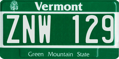VT license plate ZNW129