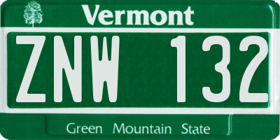 VT license plate ZNW132