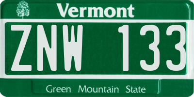 VT license plate ZNW133