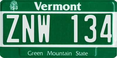 VT license plate ZNW134