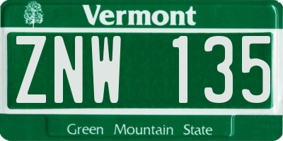 VT license plate ZNW135