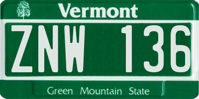 VT license plate ZNW136