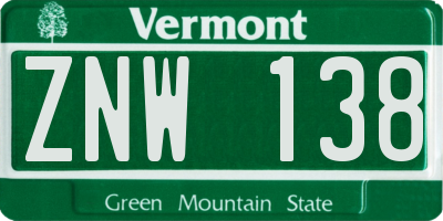 VT license plate ZNW138