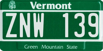 VT license plate ZNW139