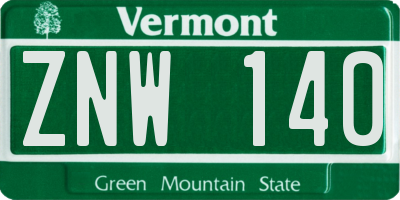 VT license plate ZNW140