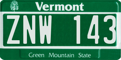 VT license plate ZNW143