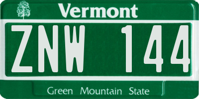 VT license plate ZNW144