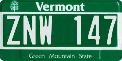 VT license plate ZNW147