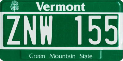 VT license plate ZNW155